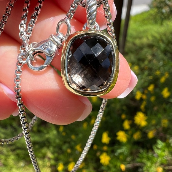 David Yurman Sterling Silver Pendant Necklace Smoky Topaz with 925/18k Bezel - Picture 4 of 9
